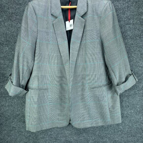 Madison Blazer Womens 2X Black White Glen Plaid Career Academia Open Jacket - Picture 3 of 16